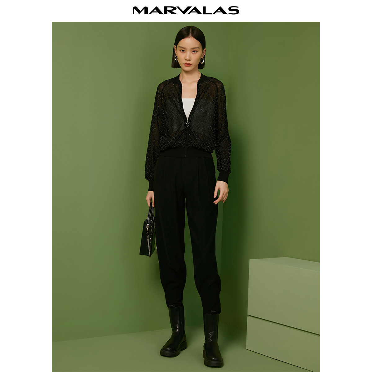 小众开衫女秋季肌理感网格球服薄款微透上衣M731099