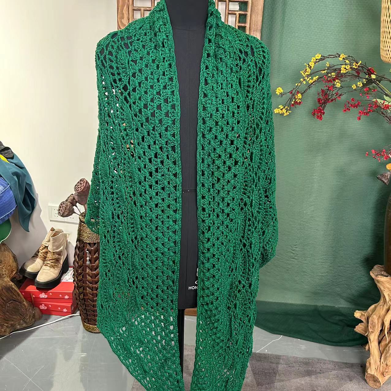 凤徕兮私人定制的绿色针织毛衣披肩PJ0012（翠绿）