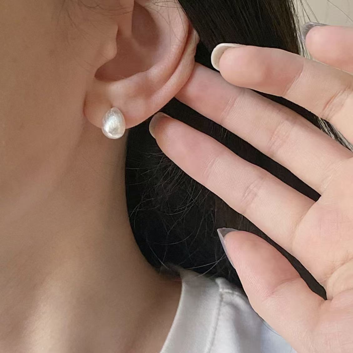 925银耳饰 气质简约拉丝水滴小耳钉小众设计感轻奢高级耳饰