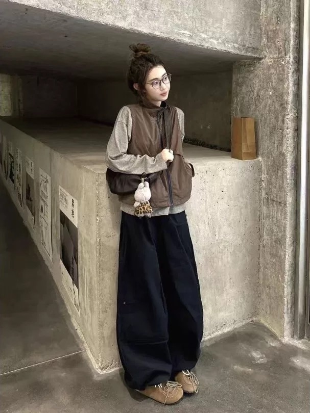 法式极简风慵懒风休闲风时尚套装阔腿裤三件套7186