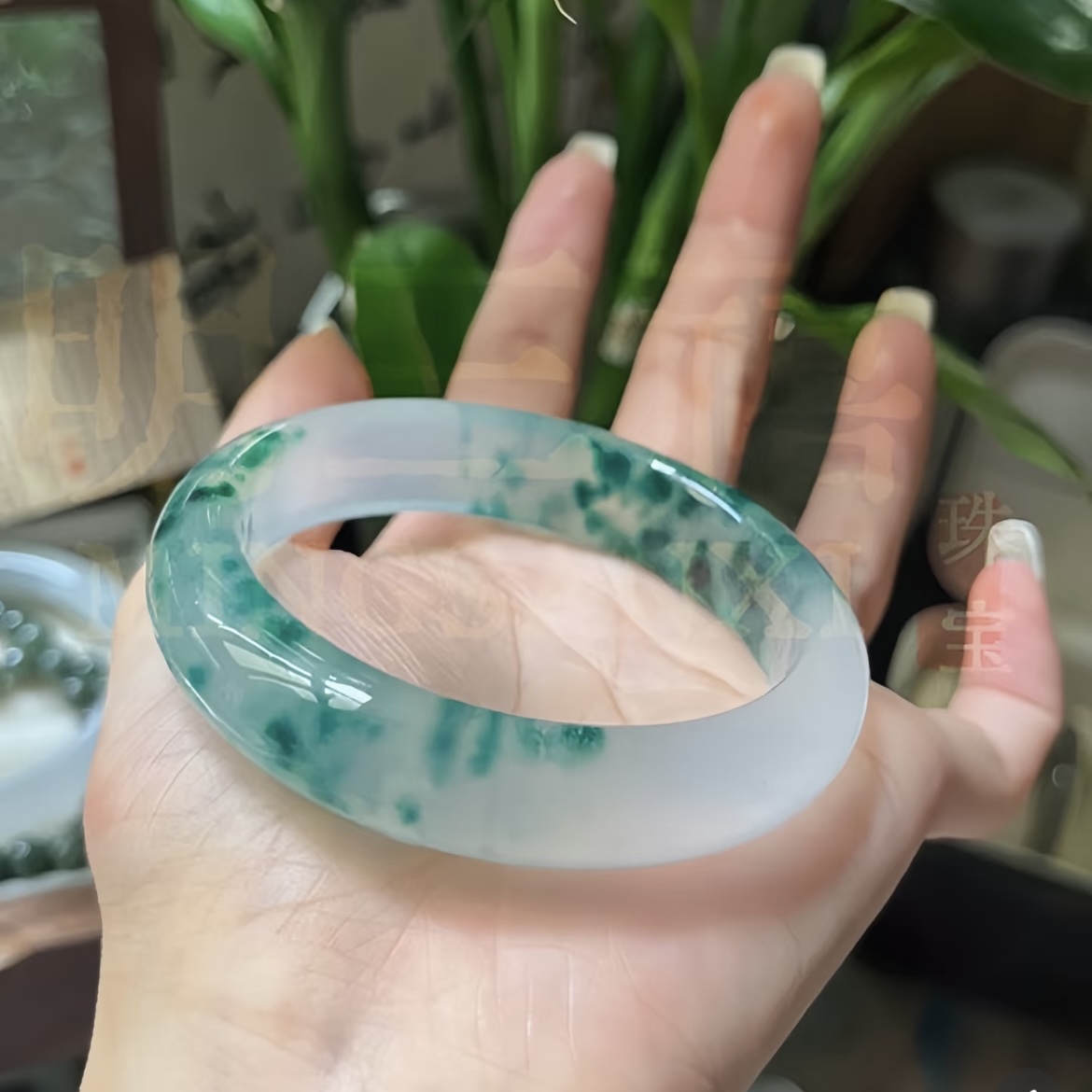 【冰飘花手镯】天然非洲翠手镯 冰种飘花手镯 高冰冰透 条宽卡13mm