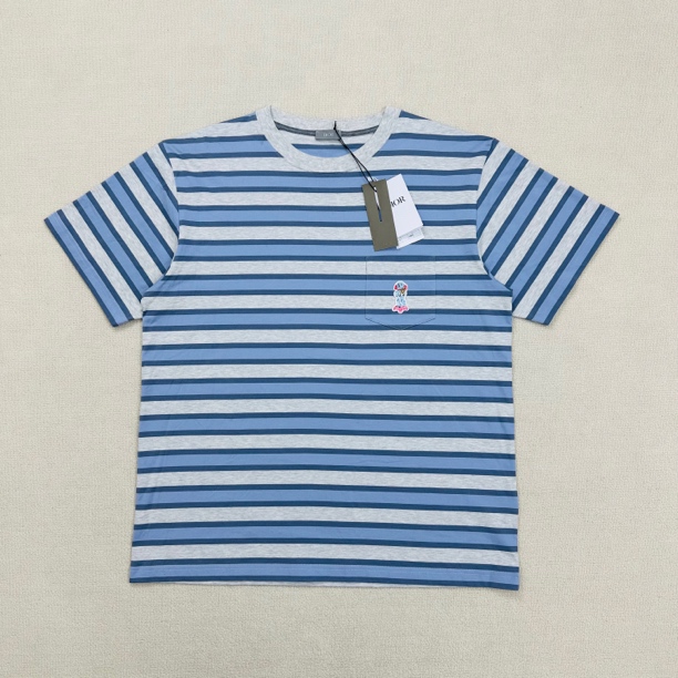 全新未使用 DIOR/迪奥 SS24刺绣小狗条纹短袖/XXL码/WL0765