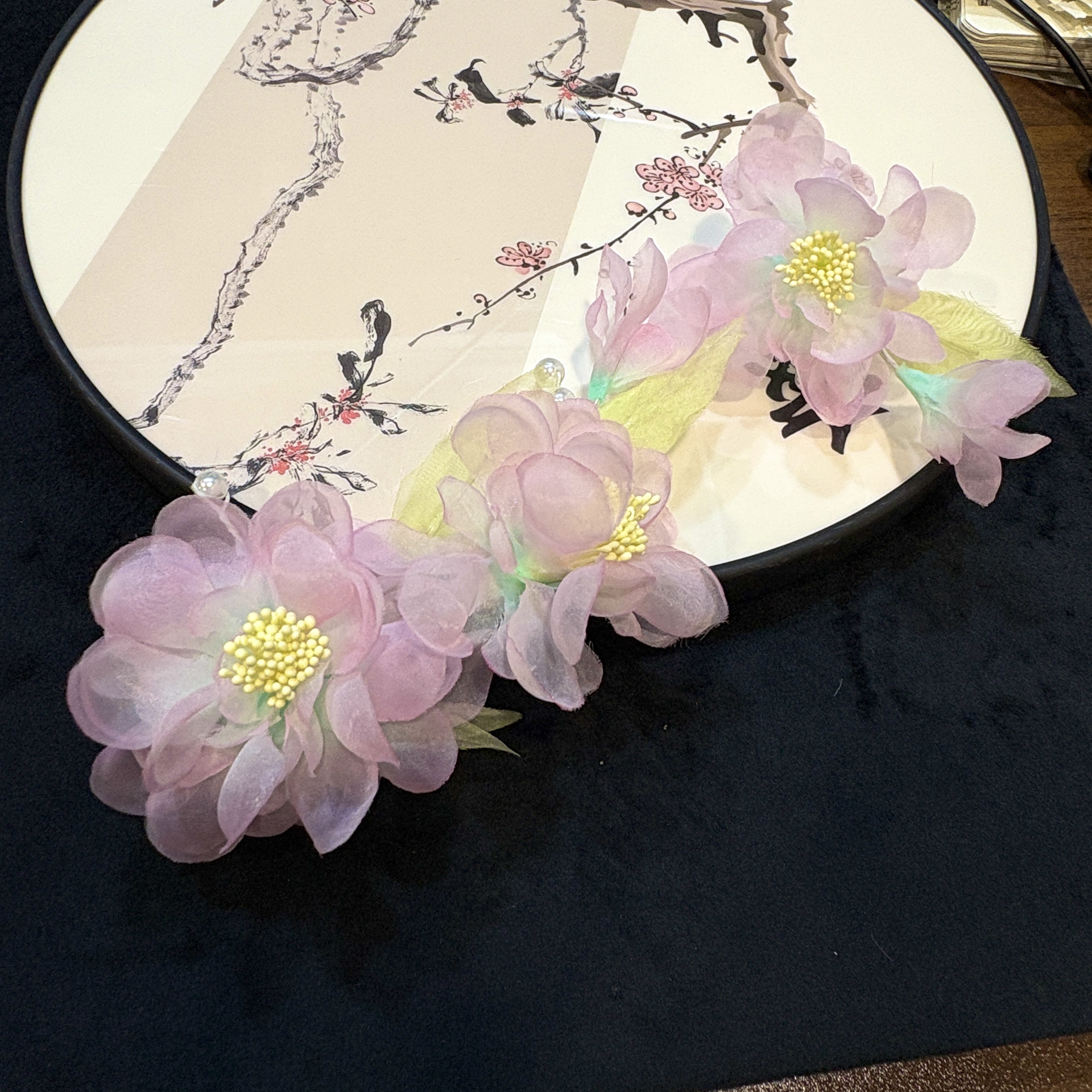 【云鬓花颜阁烫花发夹】雾粉裁春对夹新中式汉服纯手工古风发饰B176