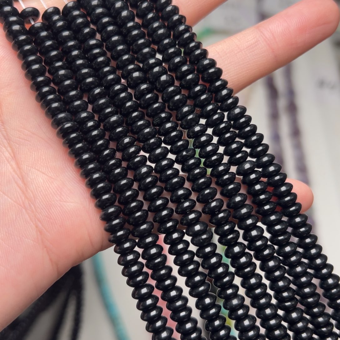 玛瑙/玉髓合金珠宝半成品K275。6mm黑曜石算盘珠三条