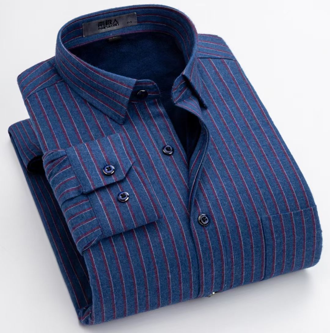 直播间过款男士冬季长袖保暖衬衫加绒加厚加大码中老年适用