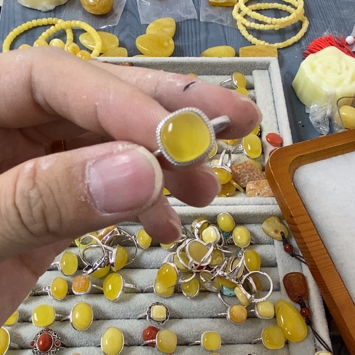 蜜蜡裸石银S925镶嵌戒指