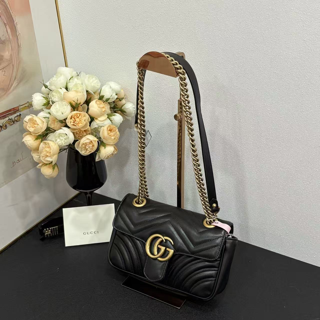 未使用 GUCCI/古驰  壹所/马蒙22 黑金 单肩斜挎包 闲置 元旦活动