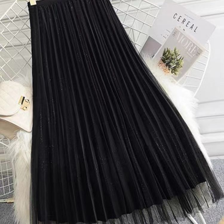 高腰显瘦中长款网纱百褶仙女半身裙四季可穿