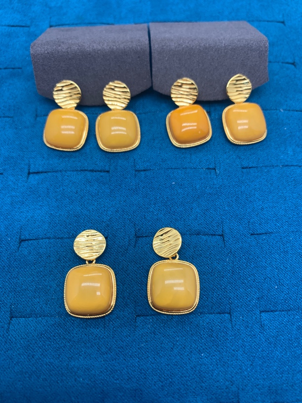 天然满蜜方型耳坠925银镶嵌 多样性发其一（一对）