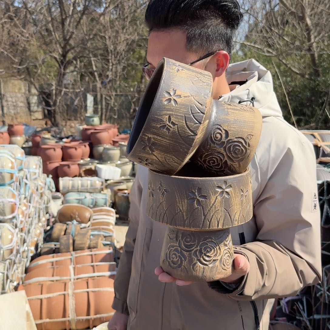 紫砂花盆口16个17（两个火锅柴烧