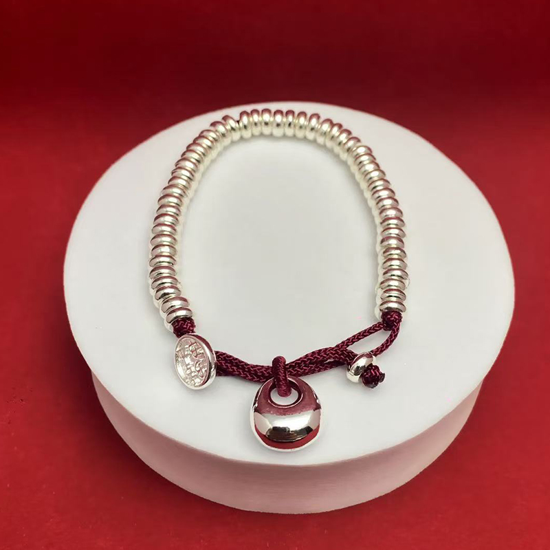 足银手链 10号 足银999.9 平安喜乐手链手串送老婆送男女友礼物