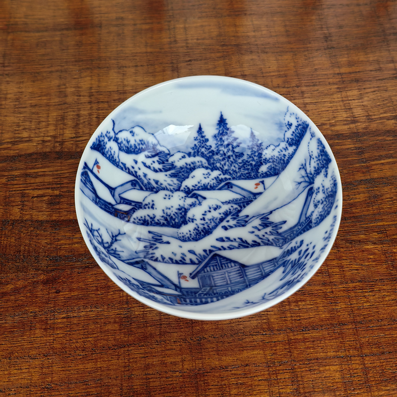 青花雪景普洱杯主人杯家用功夫茶杯青花瓷内外满绘 国大师 刘贤涛