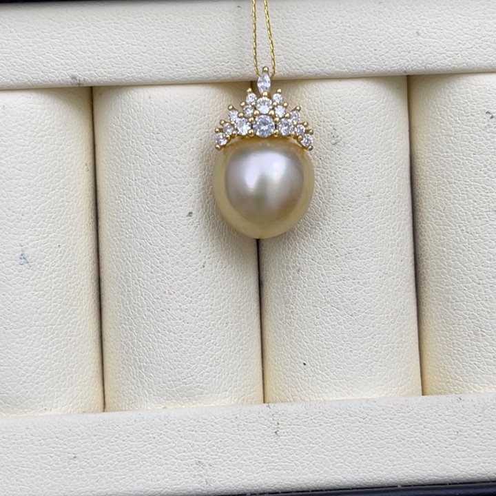 海水珍珠颈饰银S925镶嵌金珠吊坠12-13mm