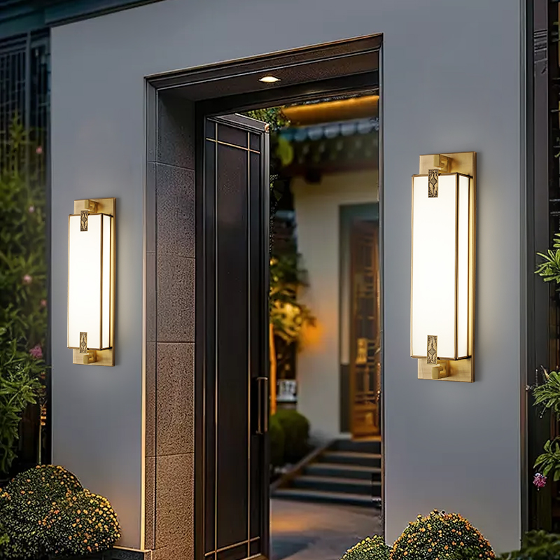 新中式全铜户外防水壁灯别墅自建房大门柱子阳台壁灯室内客厅壁灯
