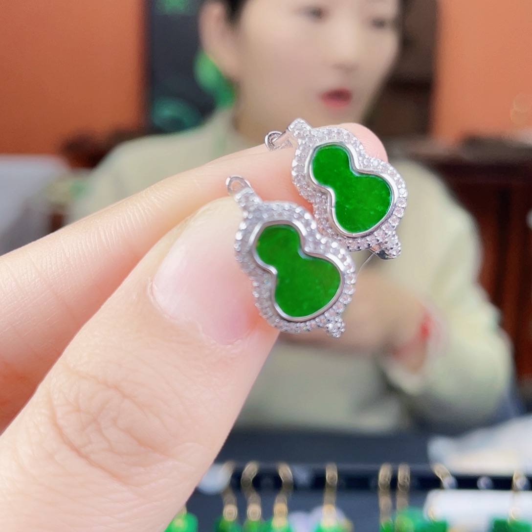 翡翠银S925镶嵌耳饰