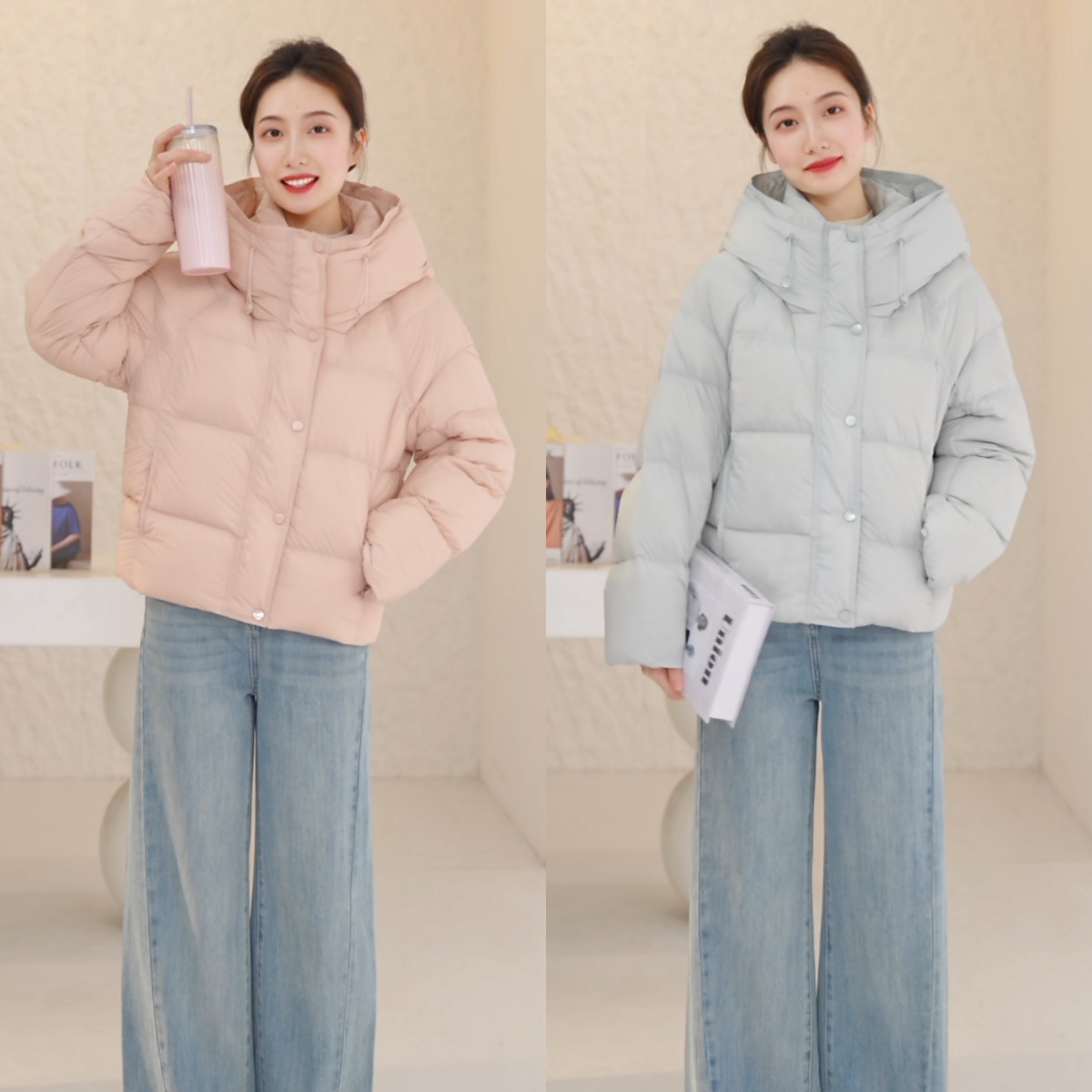 爱居兔2025年冬季新款磁吸扣保暖鸭绒时尚多色羽绒服EWRAJ4Q705A