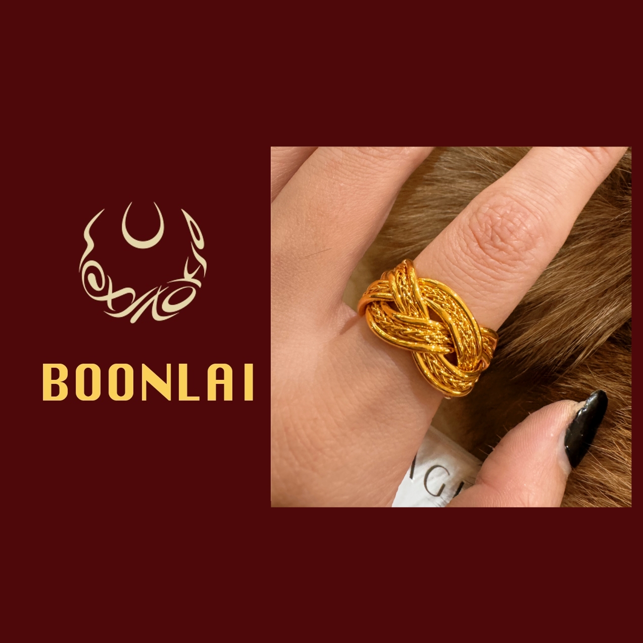 铜合金戒指 Boonlai  金色金属麻花编织戒指4127