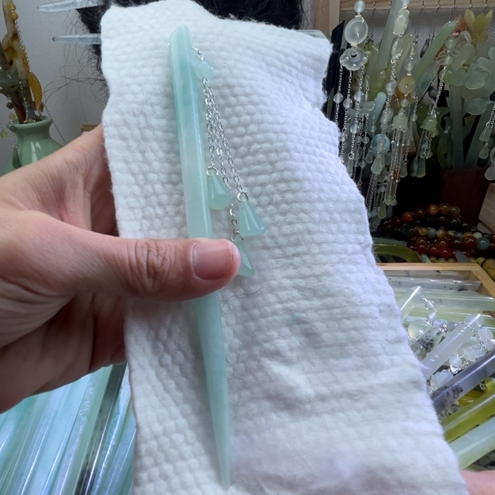 蛇纹石玉发饰未镶嵌15.6长～天青冻