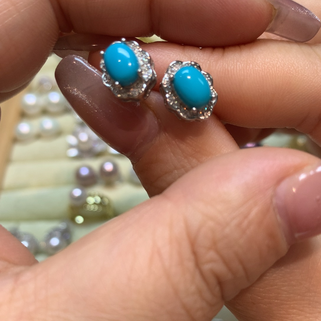 绿松石耳饰银S925镶嵌