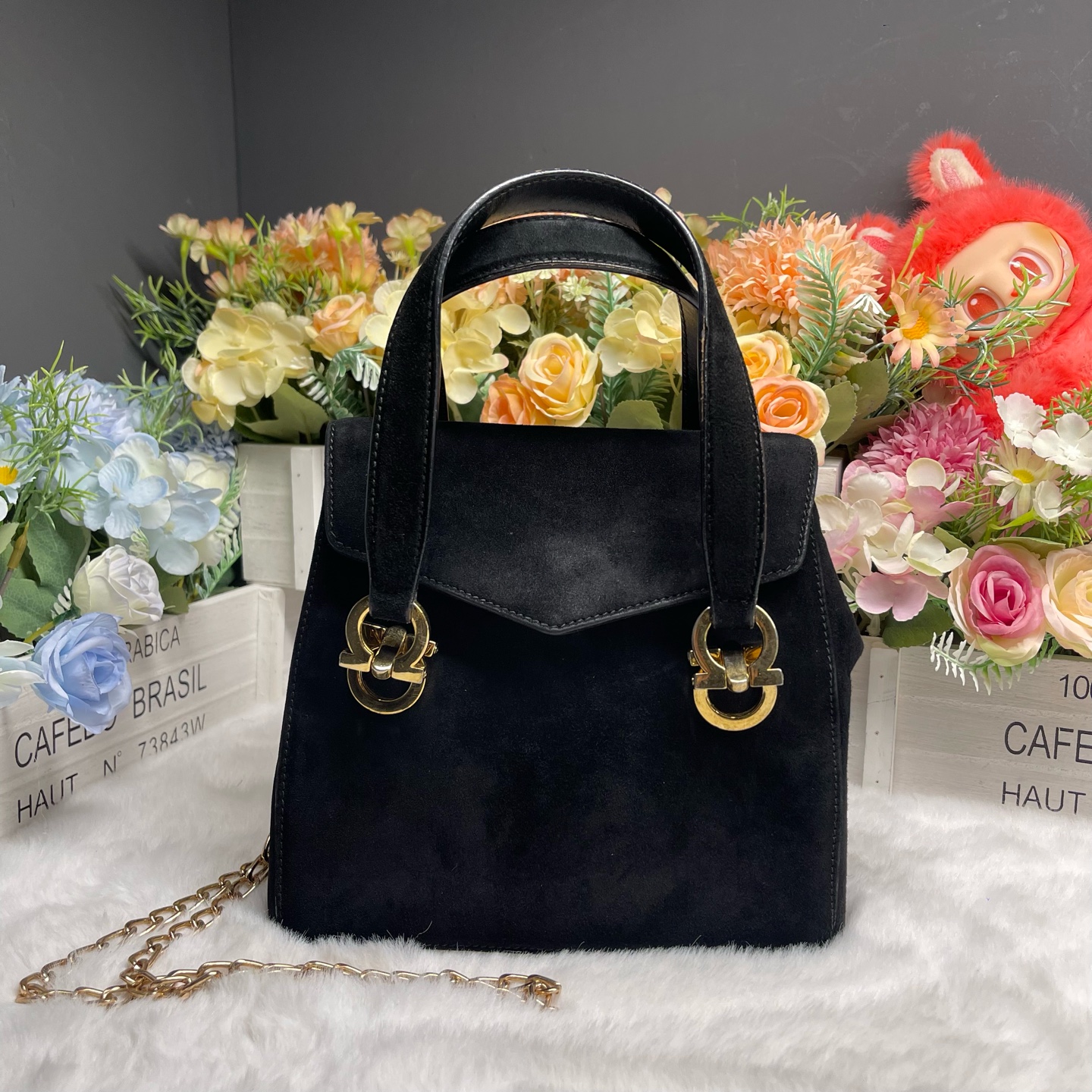 95新 FERRAGAMO/菲拉格慕 双金扣麂皮马蹄扣小号 底长20cm-80125