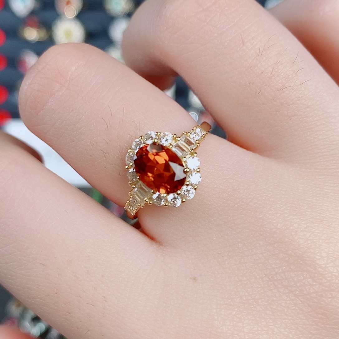 石榴石银S925镶嵌戒指