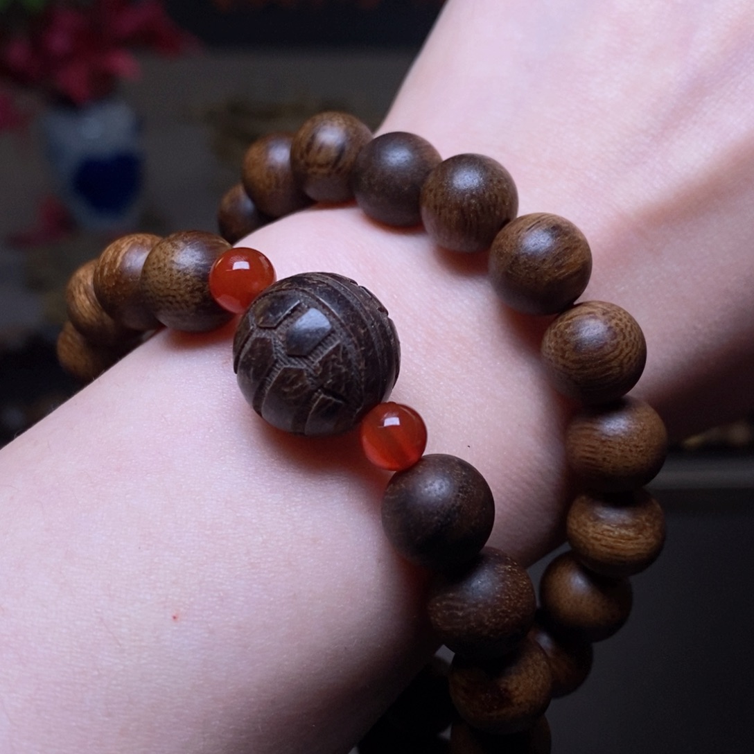 沉香手串越南芽庄紫棋金丝料1.0+芽庄黄棋沉香木雕配饰