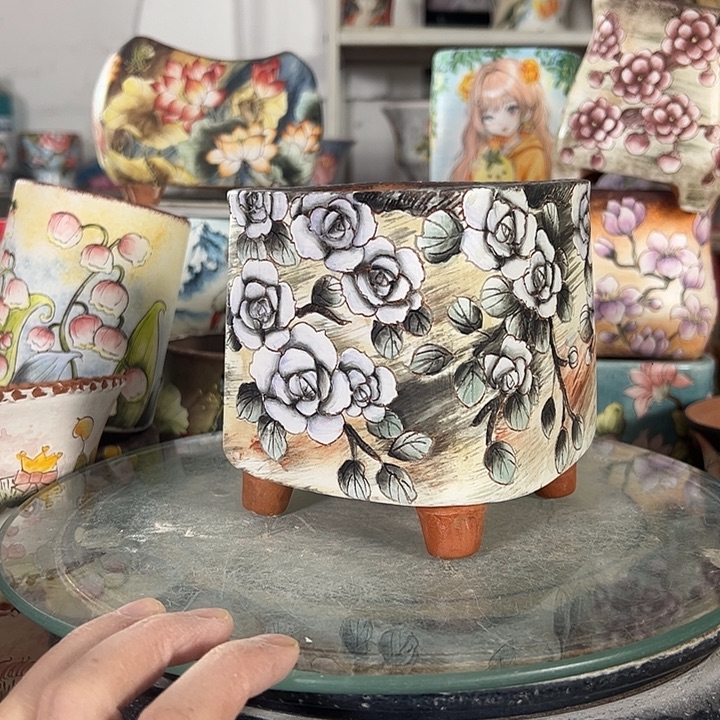 满38包邮 景德镇幸运花盆