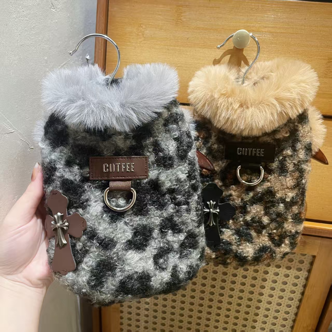 秋冬款加厚毛绒绒豹纹保暖华美比熊泰迪狗狗衣服秋冬款猫咪衣服