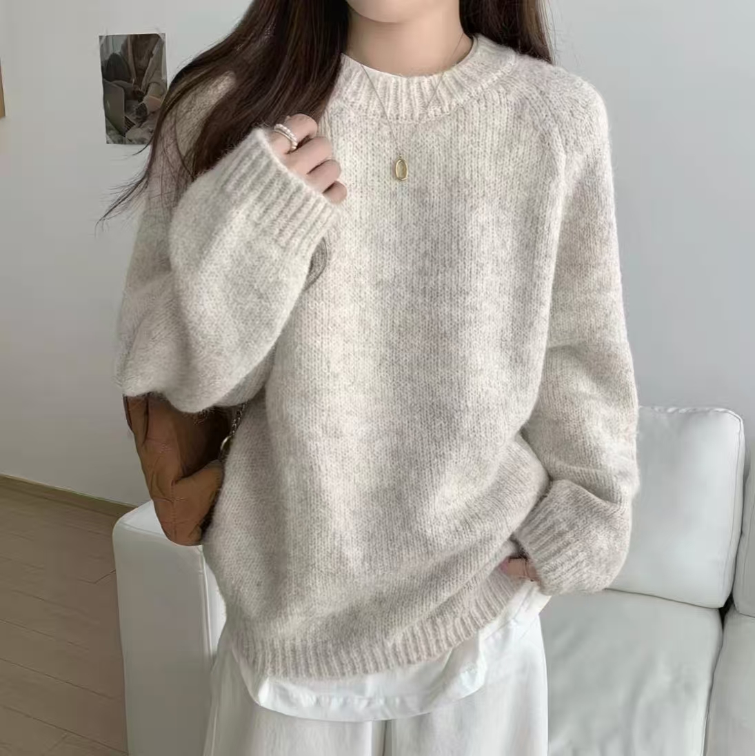 【201-300】主播专属针织圆领厚款纯色糖果色复古毛衣休闲女装韩版