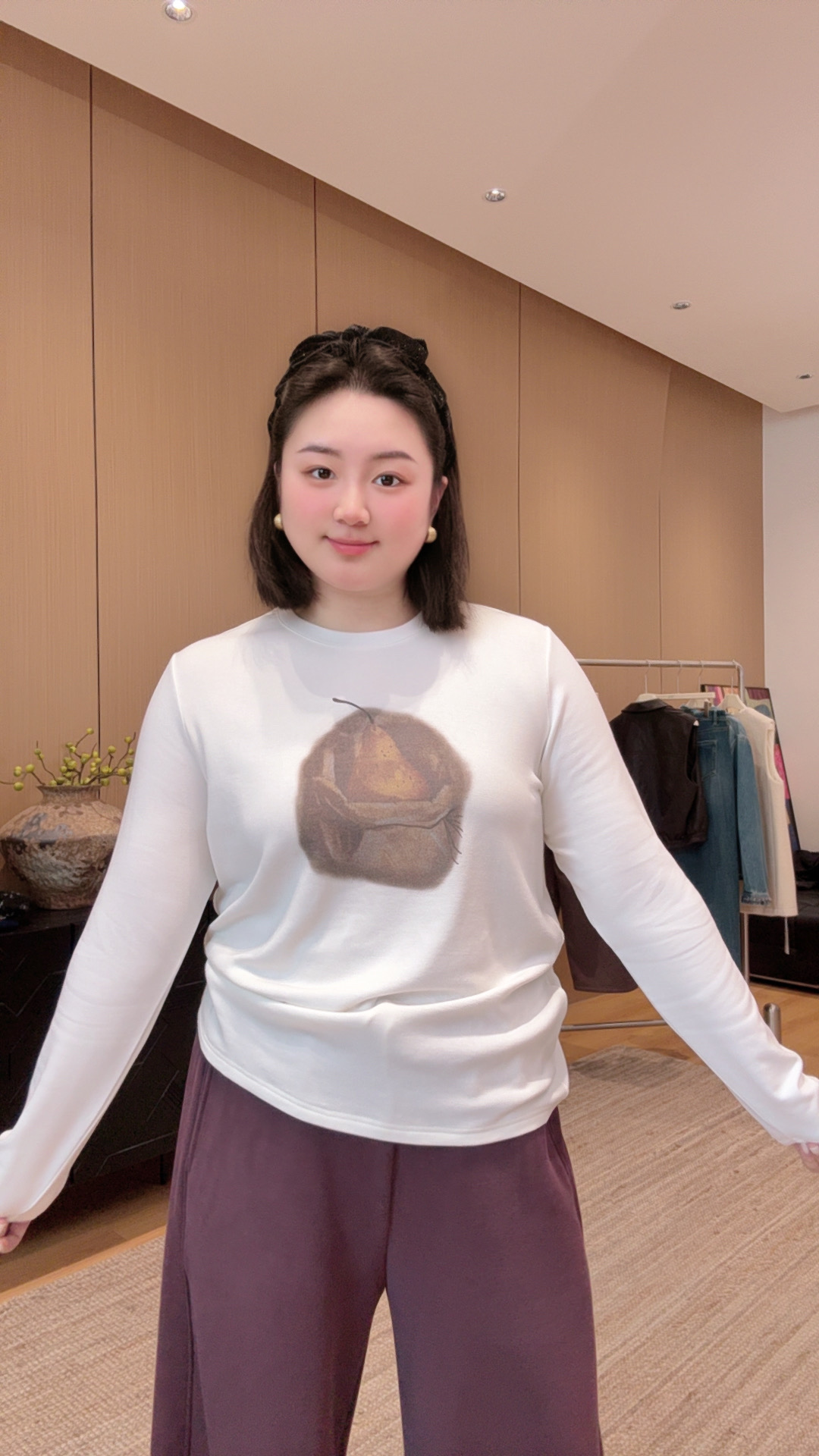 TAOJIA FAMILY【一颗甜梨】冬季圆领加绒磨毛大码打底T恤YF0063