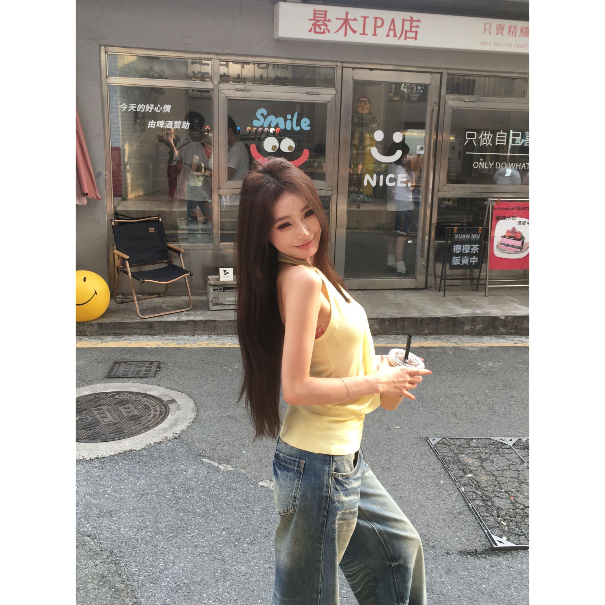  withmin白兔 优雅智系 V领压褶挂脖无袖露背吊带背心上衣2523541