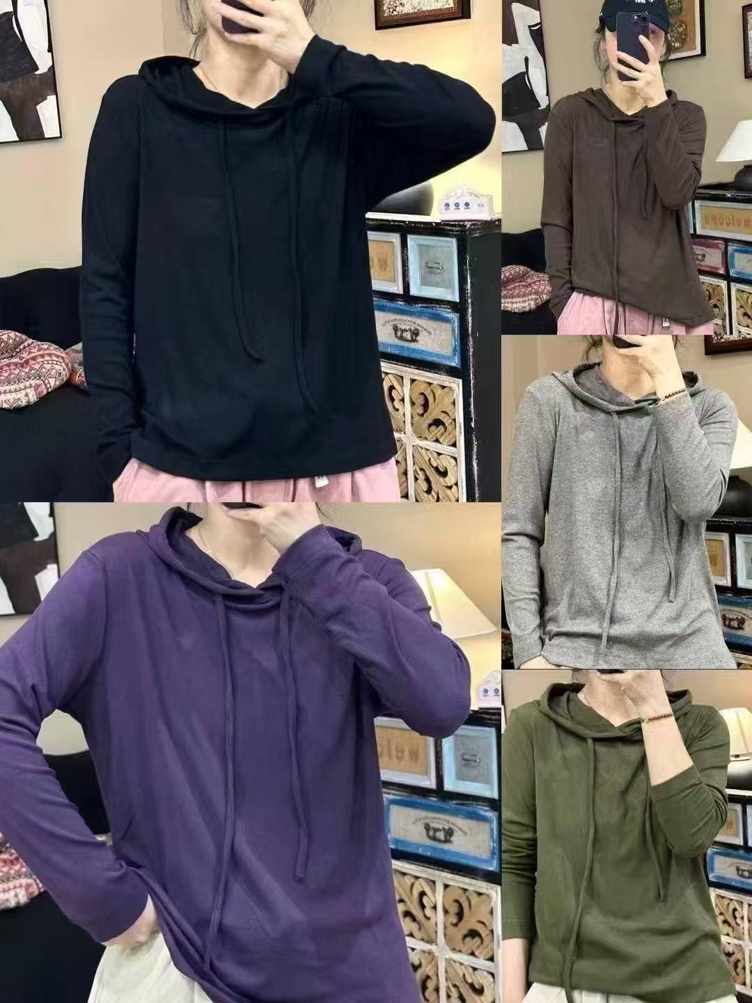 秋季女装休闲风纯色连帽长袖