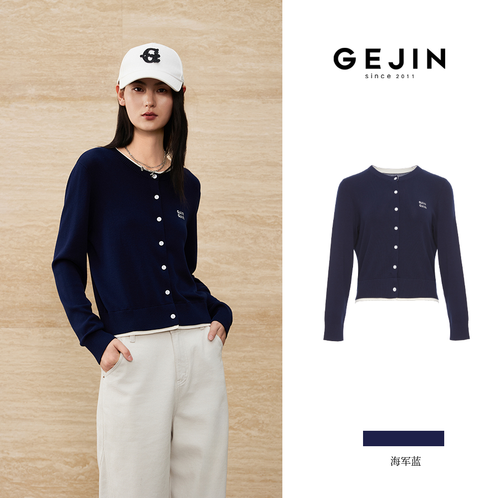 GEJIN/歌锦时尚新款百搭拼接长袖针织开衫9322562315