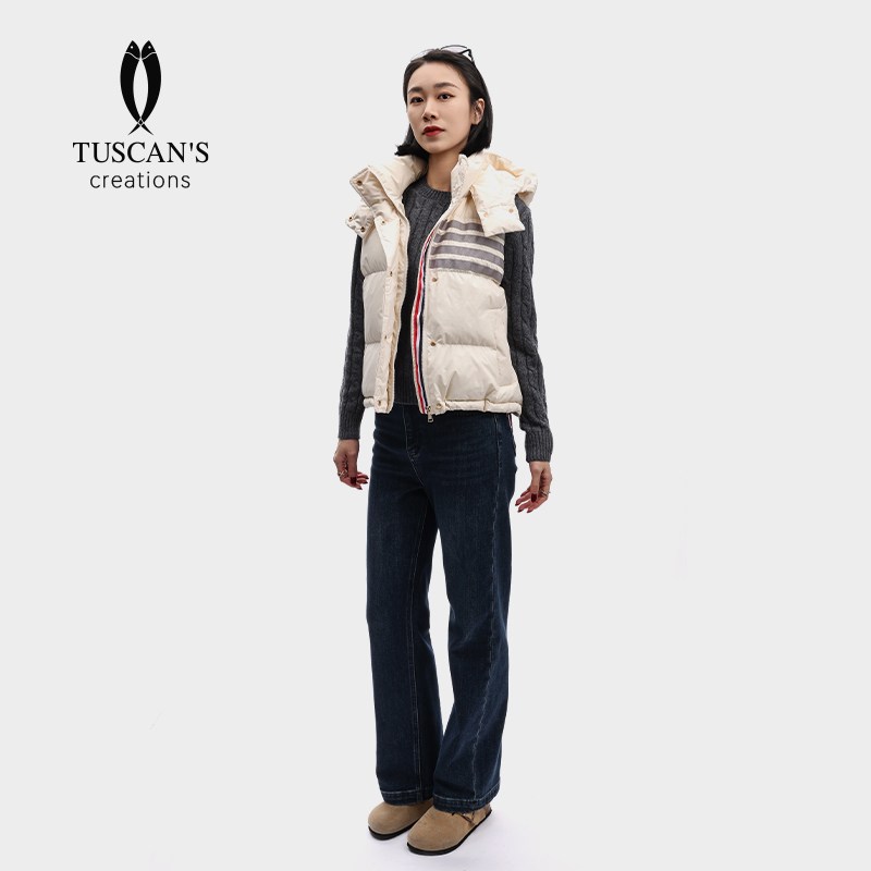 TUSCAN'S CREATIONS女羽绒服修身型女款排骨马甲秋冬季无袖加厚