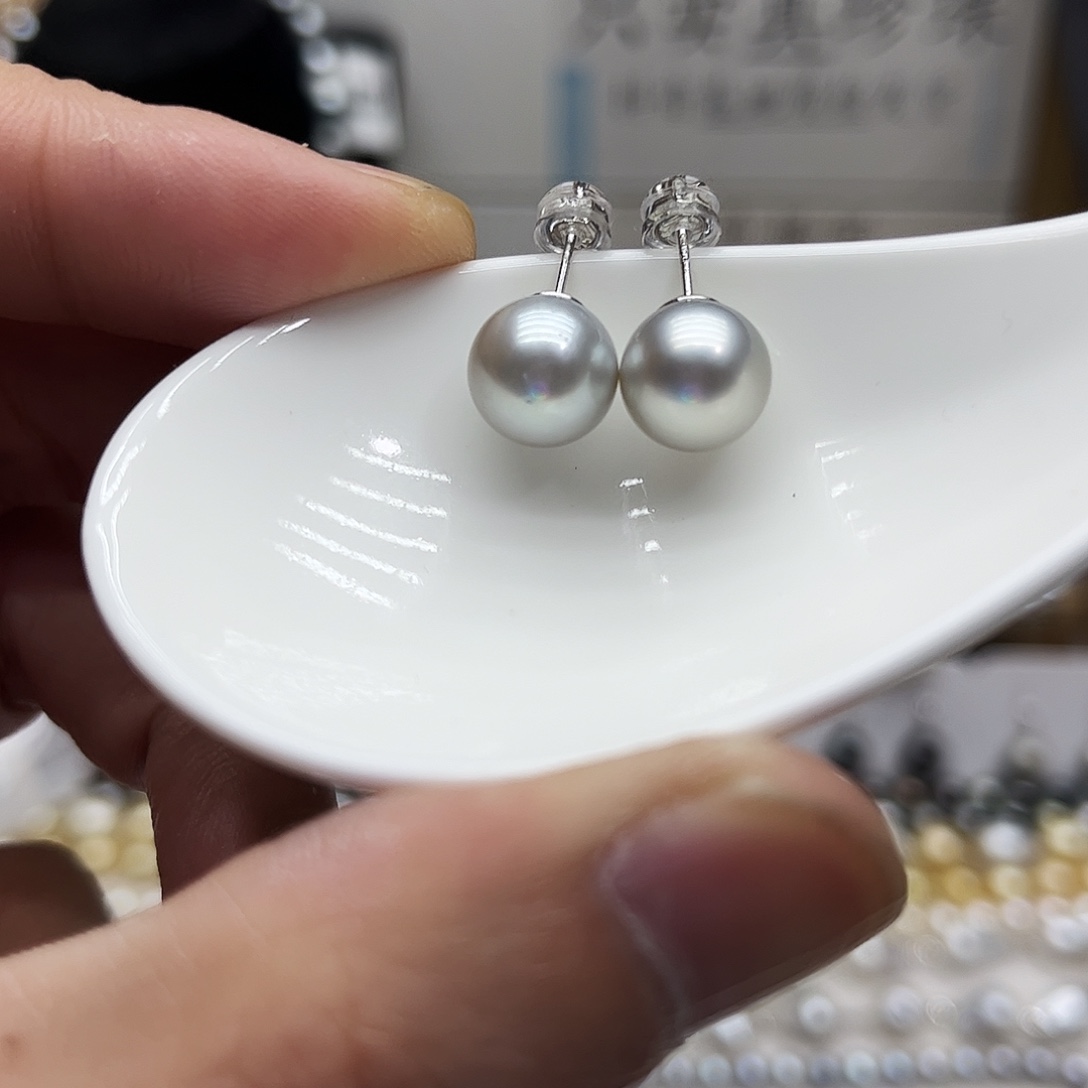 海水珍珠银S925镶嵌耳饰