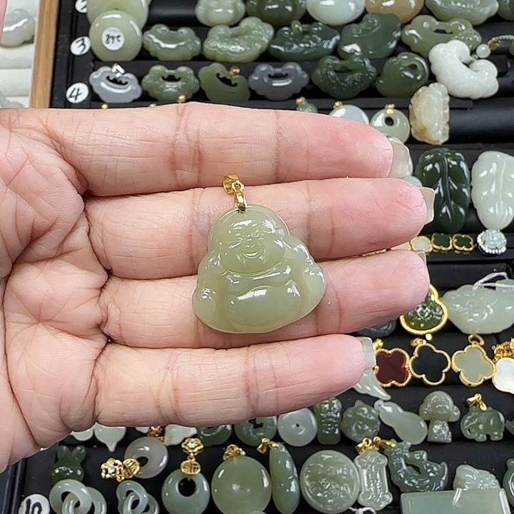 和田玉银S925镶嵌吊坠(不含链)