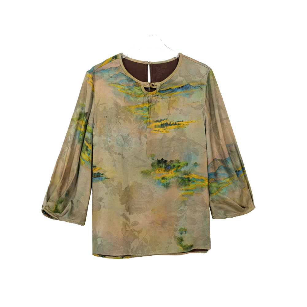 LL 2025新款圆领绿色千里江山上衣 24856M