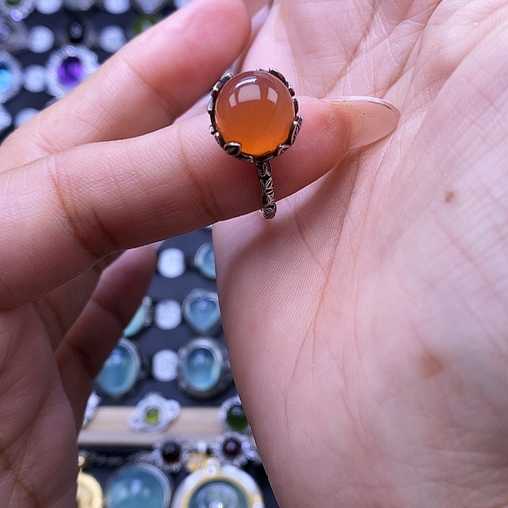 岫玉戒指银S925镶嵌戒指