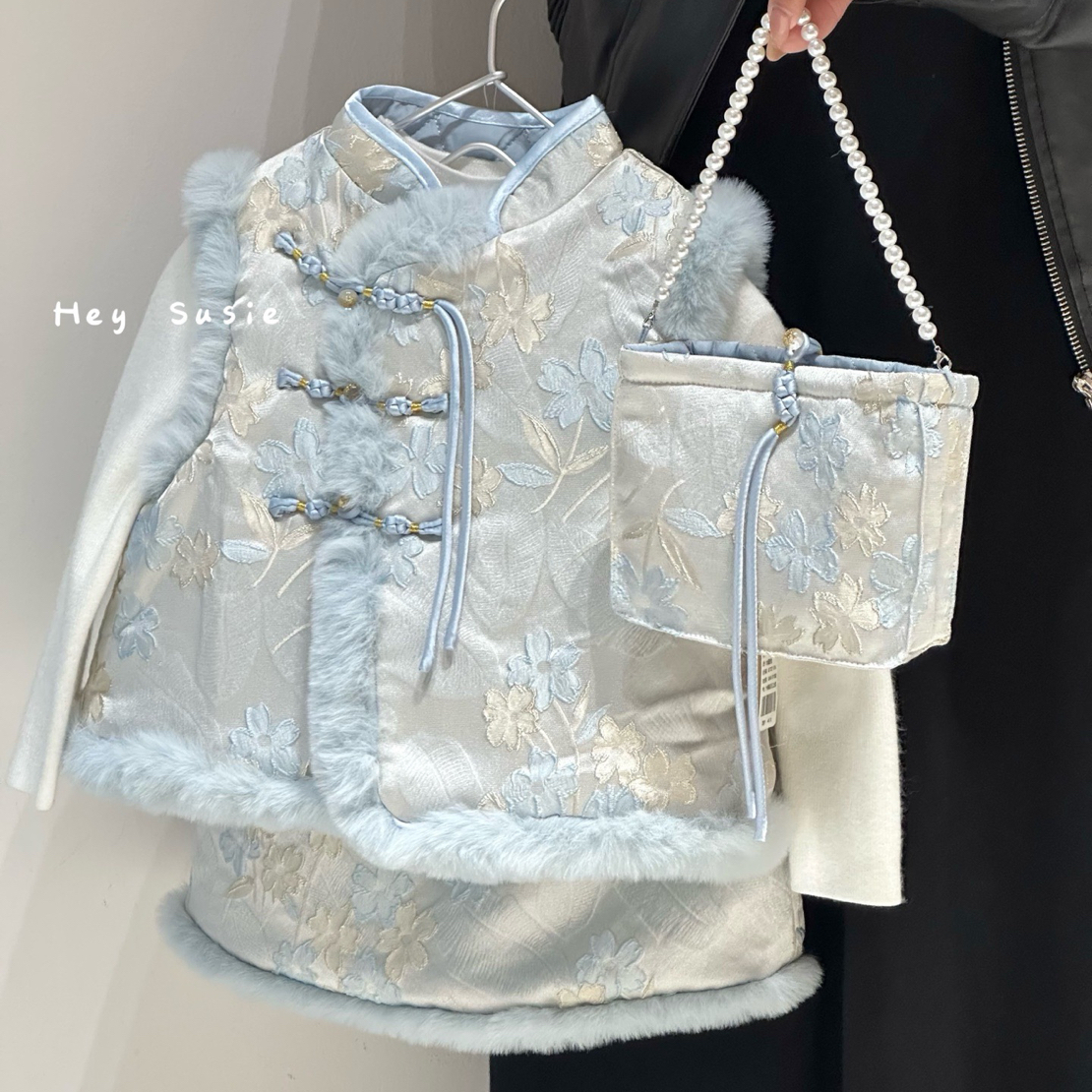 Hey-Susie苏西25冬女童新中式国风套装马甲半身裙提花套装拜年服