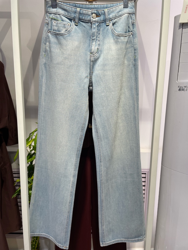 复古港风高腰浅蓝色弹力牛仔长裤女时尚百搭