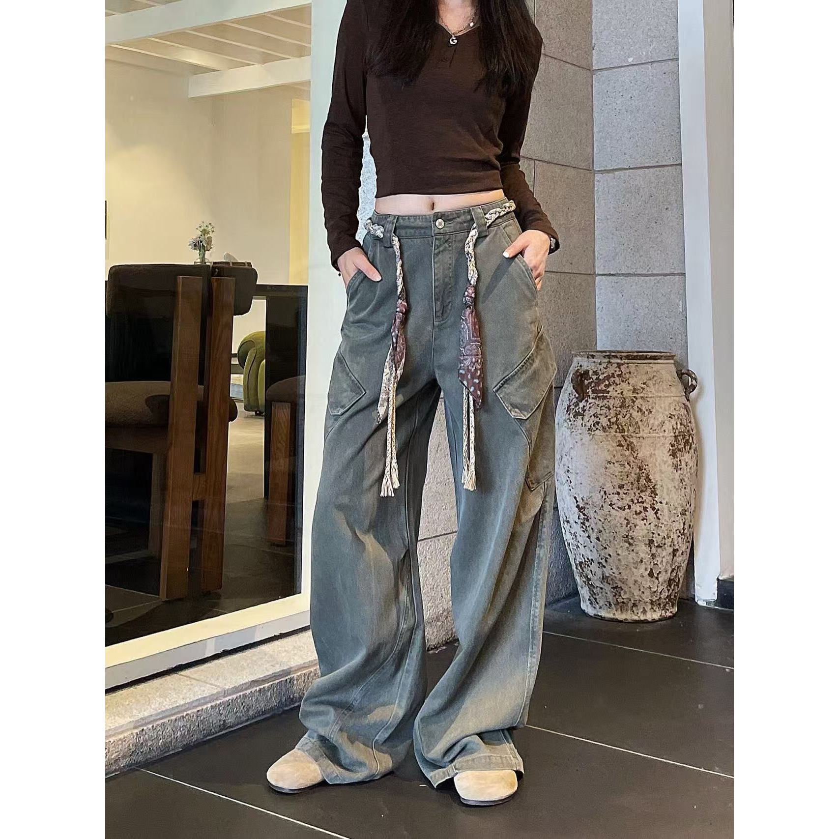 KIKI严选：2358-1-WQ家欧洲站南油秋冬小众酷飒炸街工装裤休闲裤