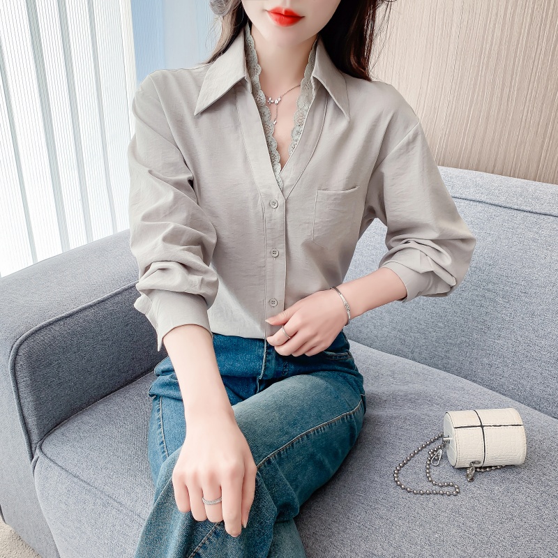 春秋季2025新款女装蕾丝衬衫女长袖休闲宽松减龄上衣洋气女士衬衣
