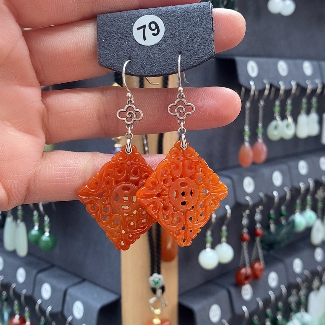 依***依翡翠银S925镶嵌耳饰