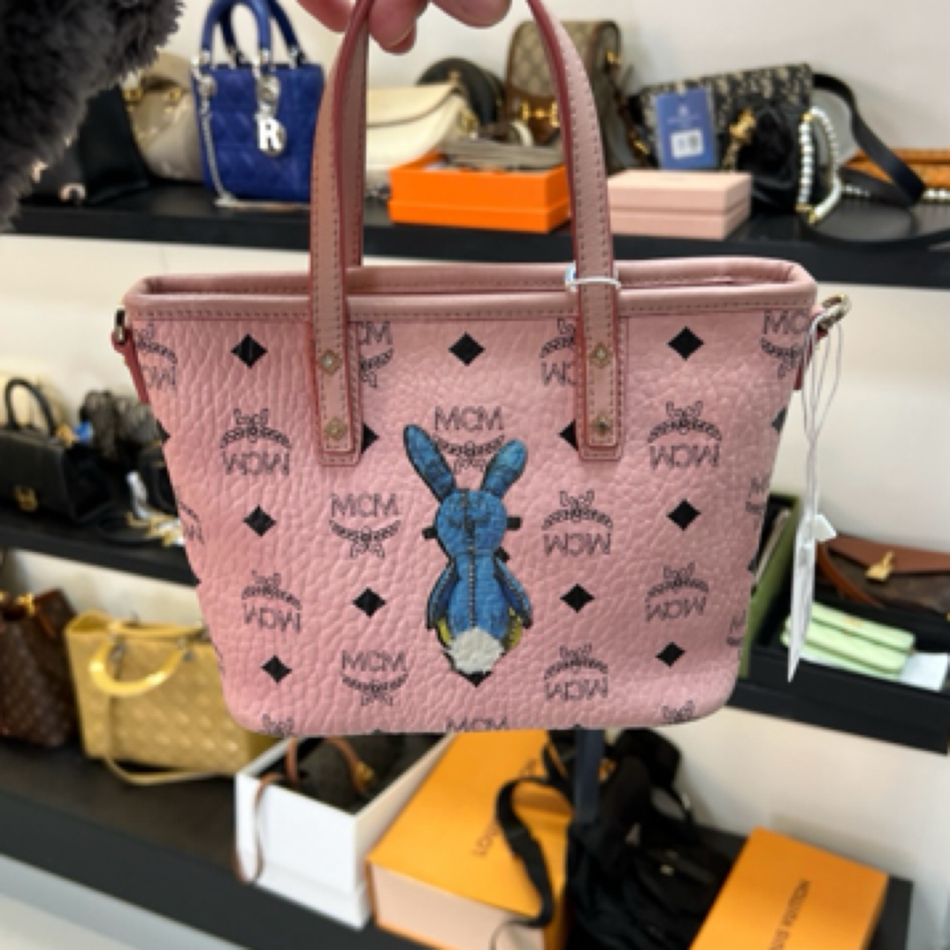 99新 MCM 粉色小号mini托特菜篮子
