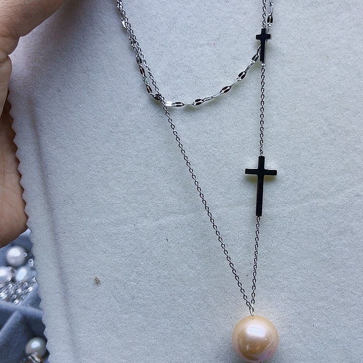 淡水珍珠胸饰银S925镶嵌