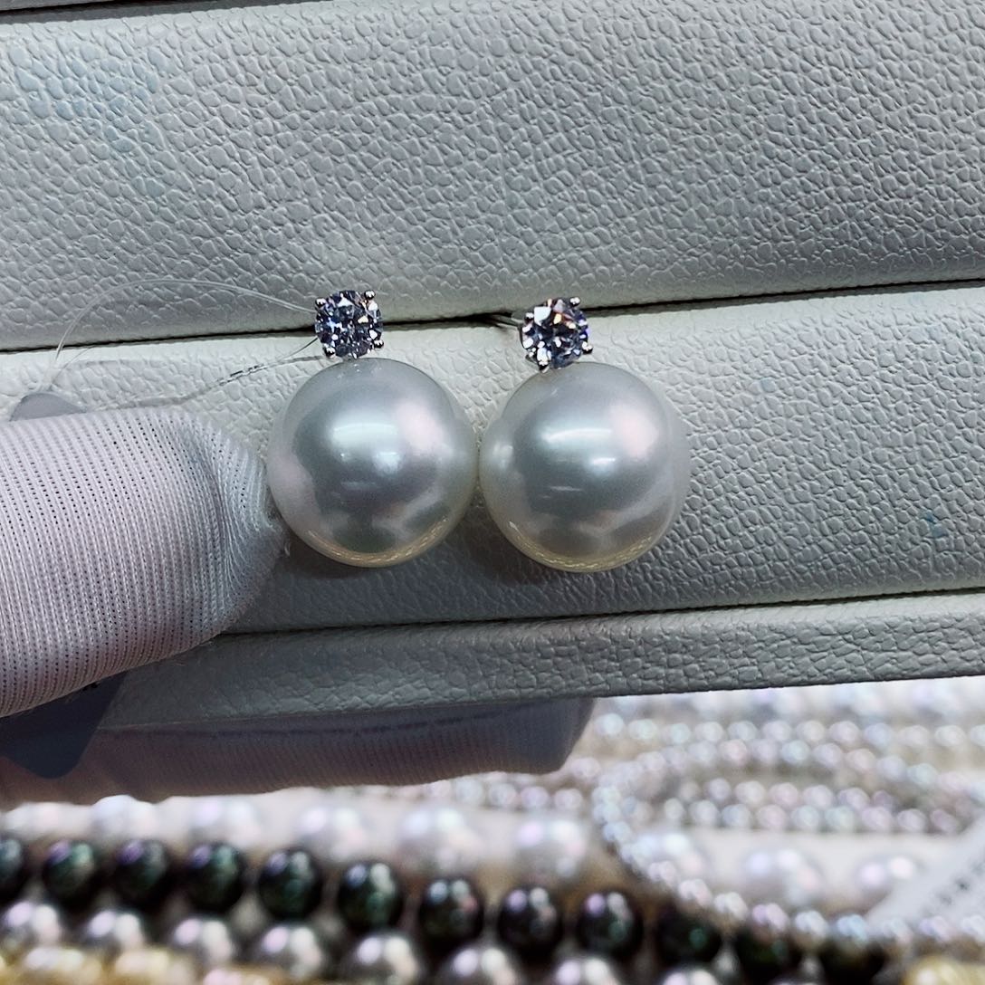18K金镶嵌耳饰海水珍珠13-14
