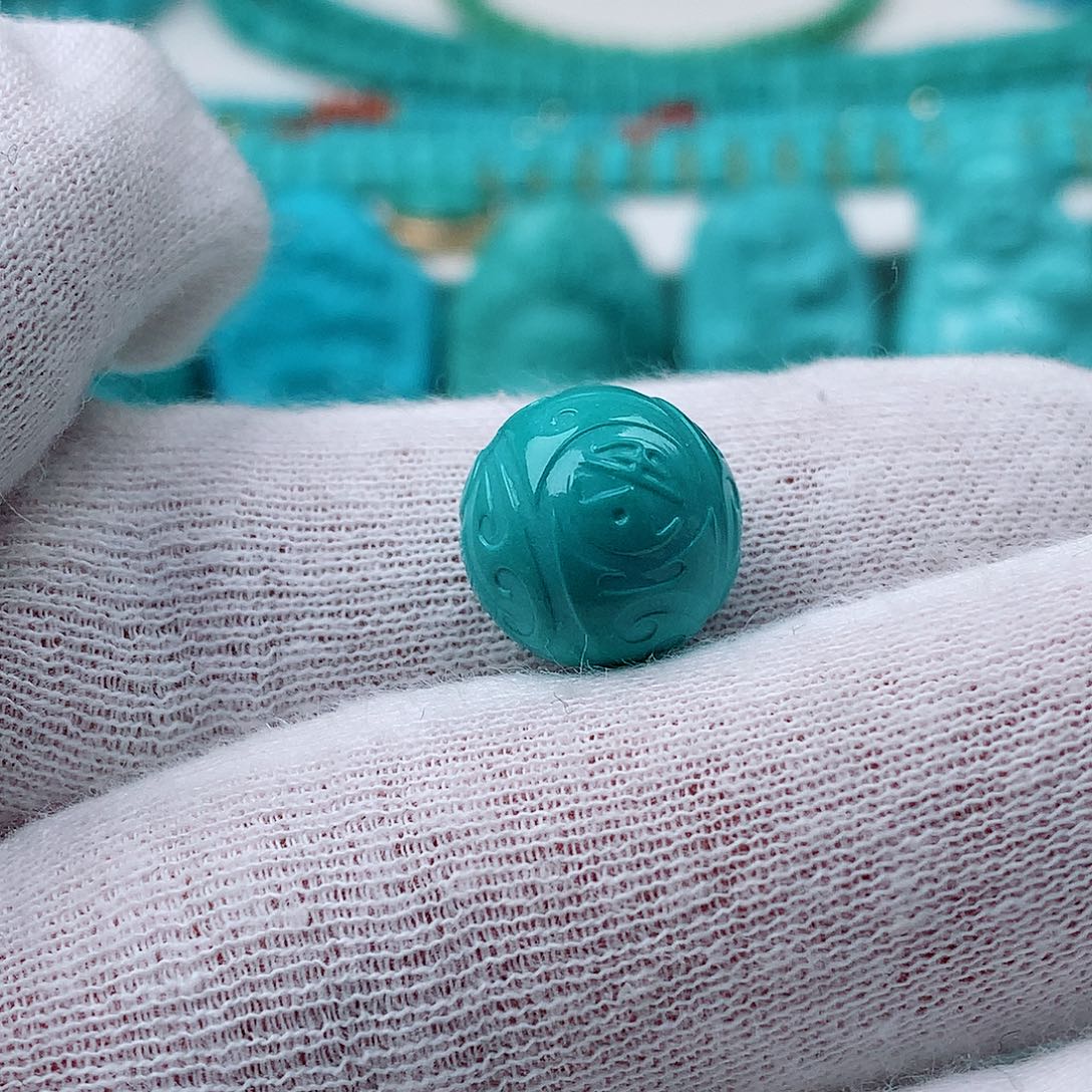 萤***.绿松石未镶嵌博古纹12.4mm