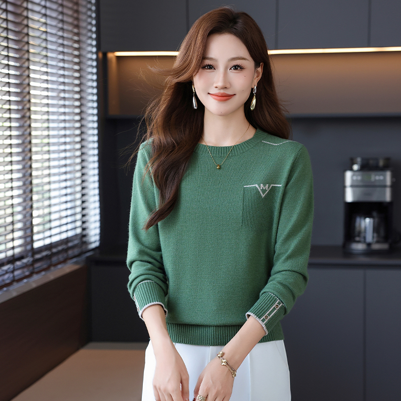 春竹世家厚款秋冬季常规圆领套头羊毛针织衫通勤百搭打底毛衣中年