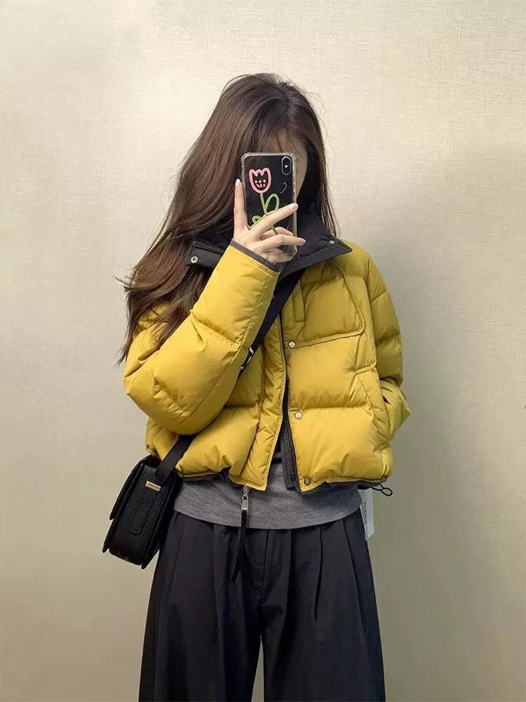 韩系黄色撞色棉服冬季2025新款小个子时尚保暖短款流行洋气面包服