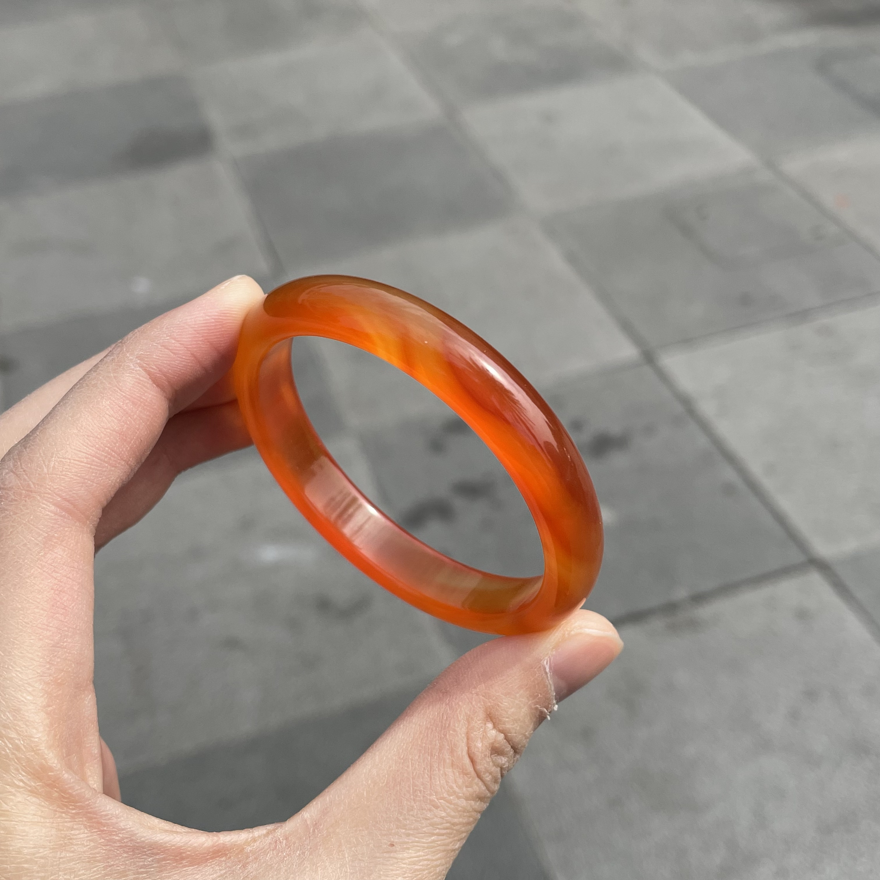 圈口54+正圈橘红色锦鲤飘纹飘缠丝-玛瑙